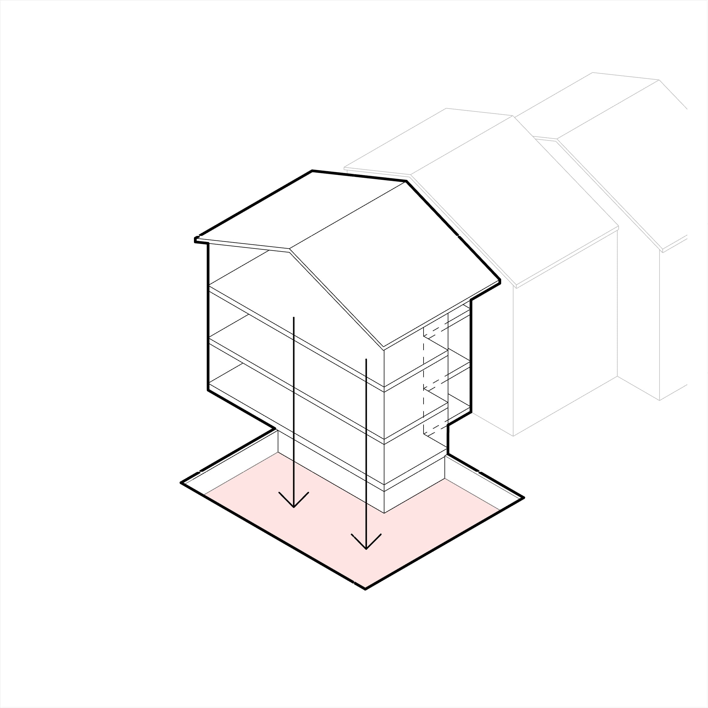 Diagramm: Neumodellierung des Gartens mit Kellerzugang