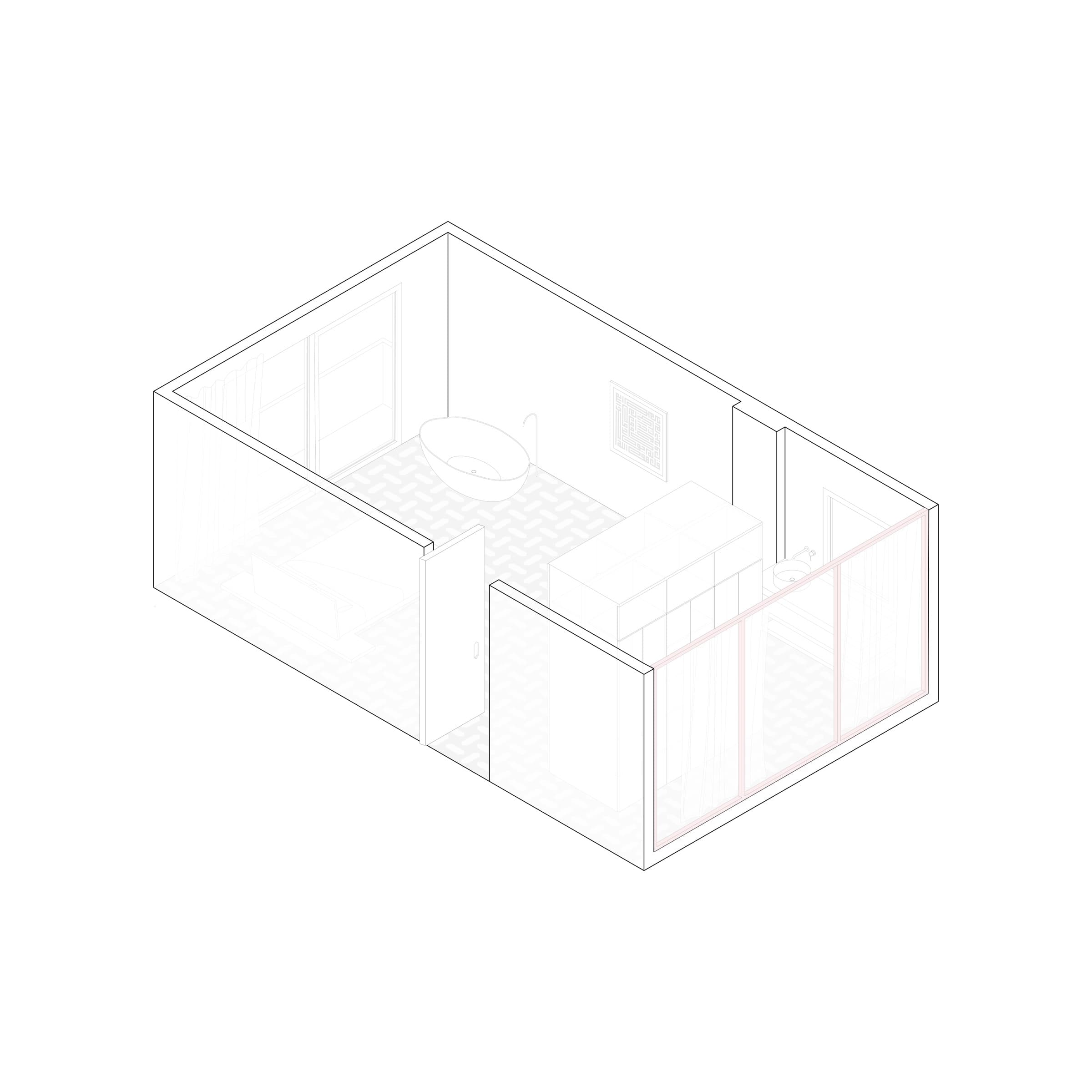 Hauptschlafzimmer mit raumzonierendem Kleiderschrank