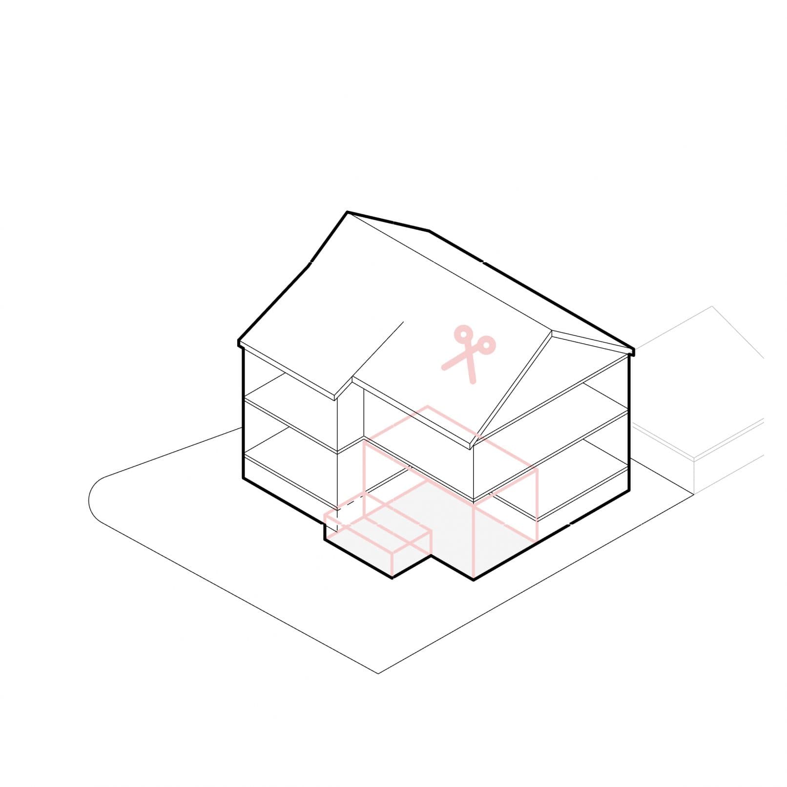 Diagramm: Entfernen der Geschossdecke für doppelt hohen Raum