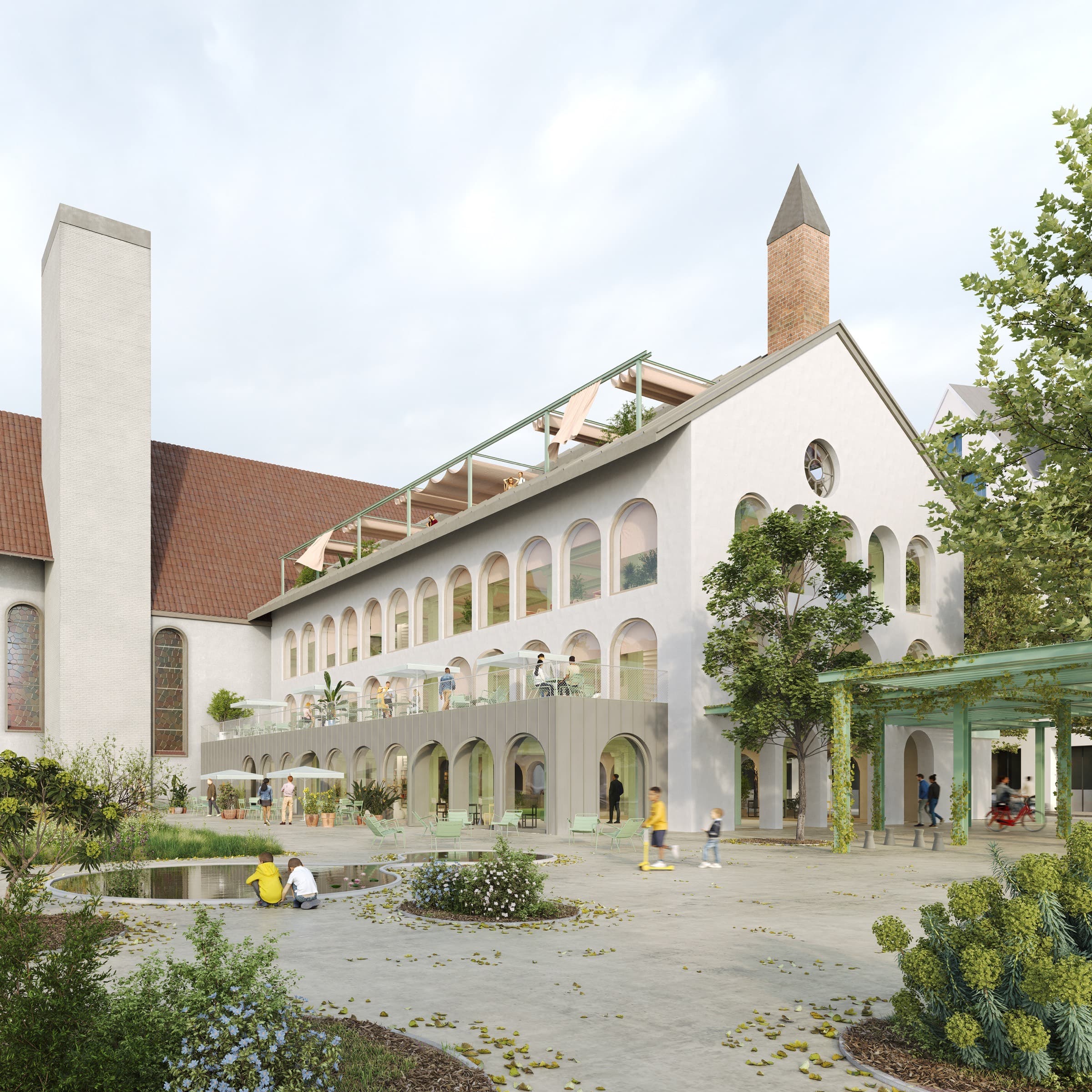 Begrünte Fassade mit gedrehten Balkonen
